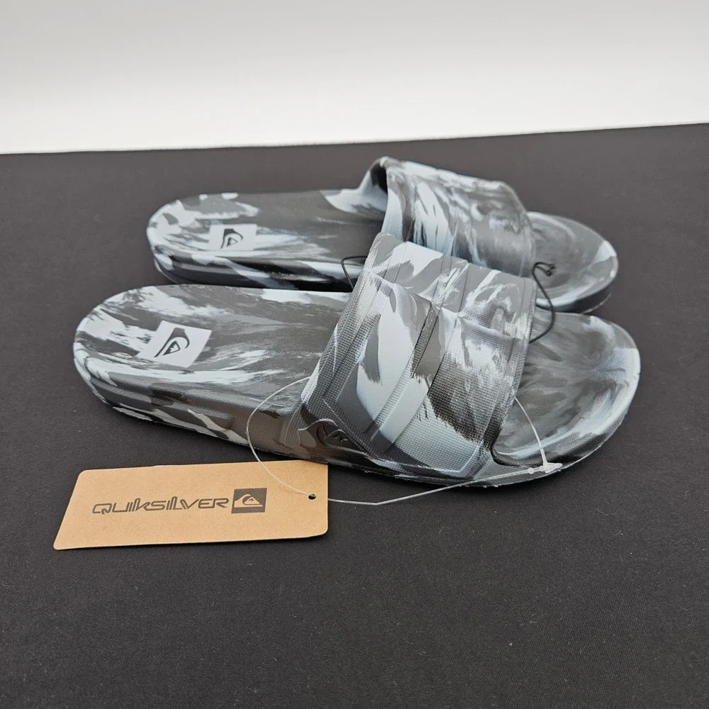 Quiksilver Mens Cloudbreak Slim Marble Slide Sandals Black White CQ10290M Size 8